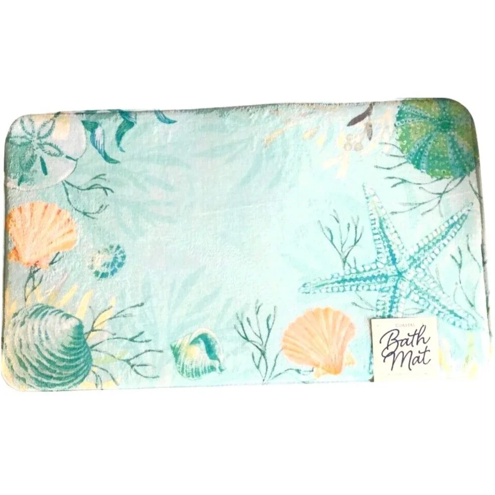 Shells Starfish Memory Foam Bathmat 18x30 Beach Summer Tropical Non-Skid